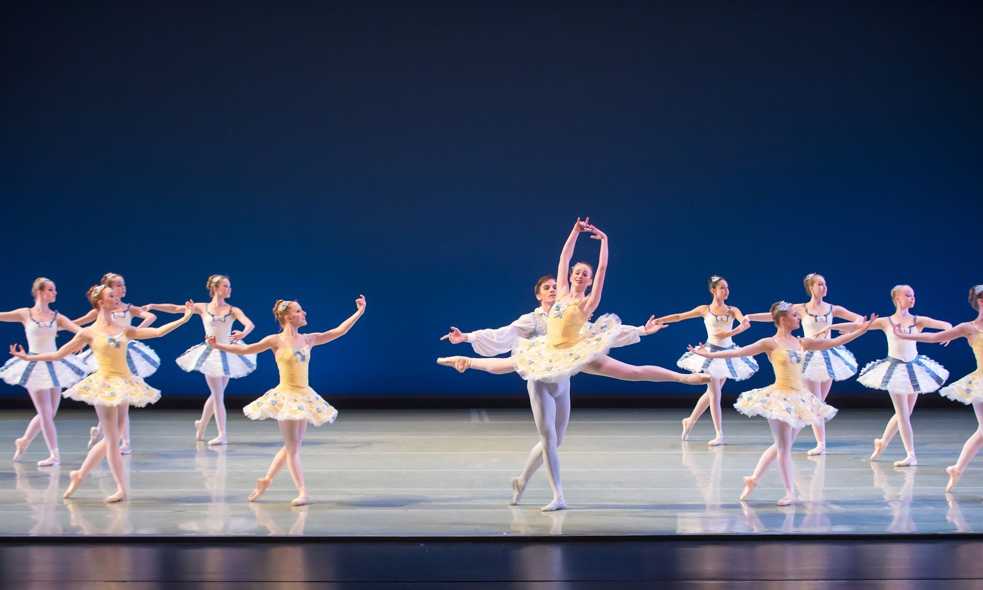 A group of ballerinas performing on stage.