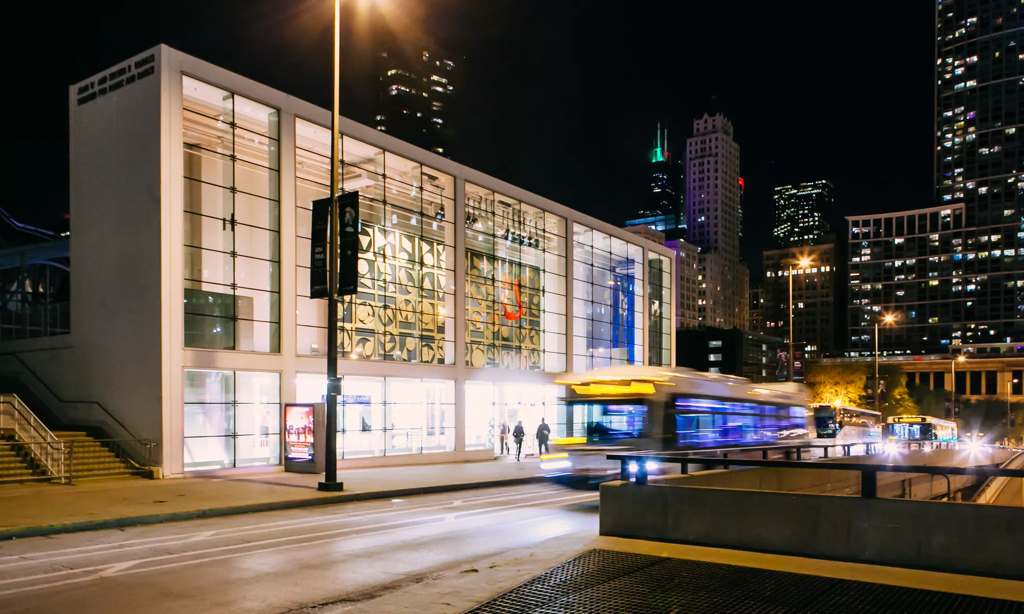 Harris Theater at night
