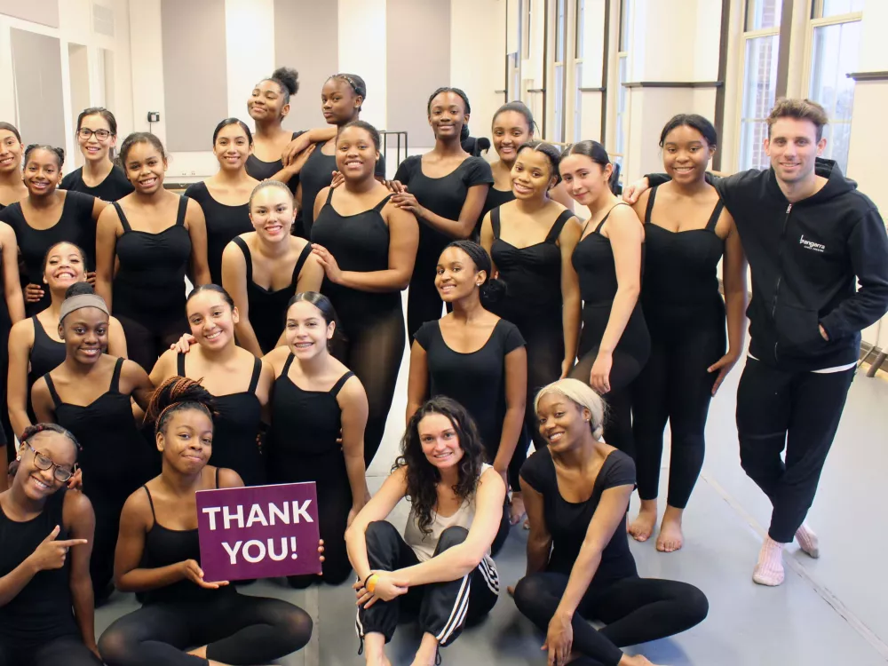 Company members, Rikki, Rika, Glory, and Kallum, of Bangarra Dance Theatre led a masterclass with students from Chicago High School for the Arts (ChiArts).