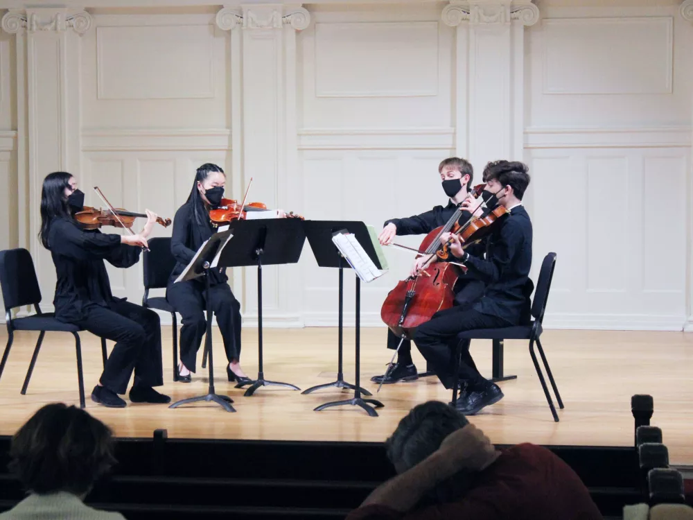 Spektral Quartet guided a string quartet of Music Institute of Chicago students in an hour-long masterclass.