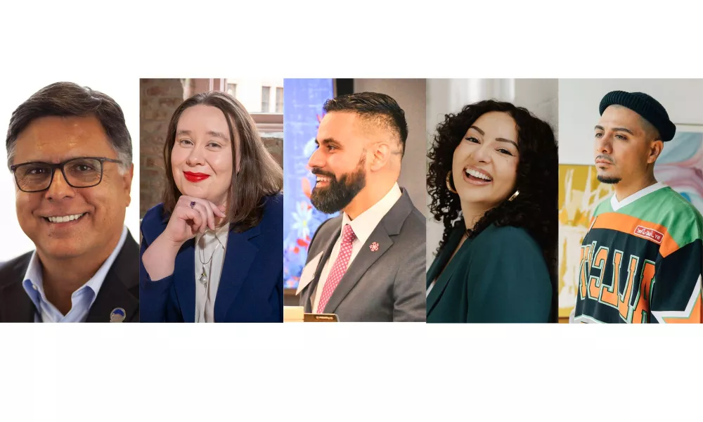 A collage of the five speakers for MEX talks. From left to right: Gary Acosta, Dr. Melinda Q. Brennan, Oswaldo Alvarez, Giovanna Gonzalez, Joseph Perez aka Sentrock