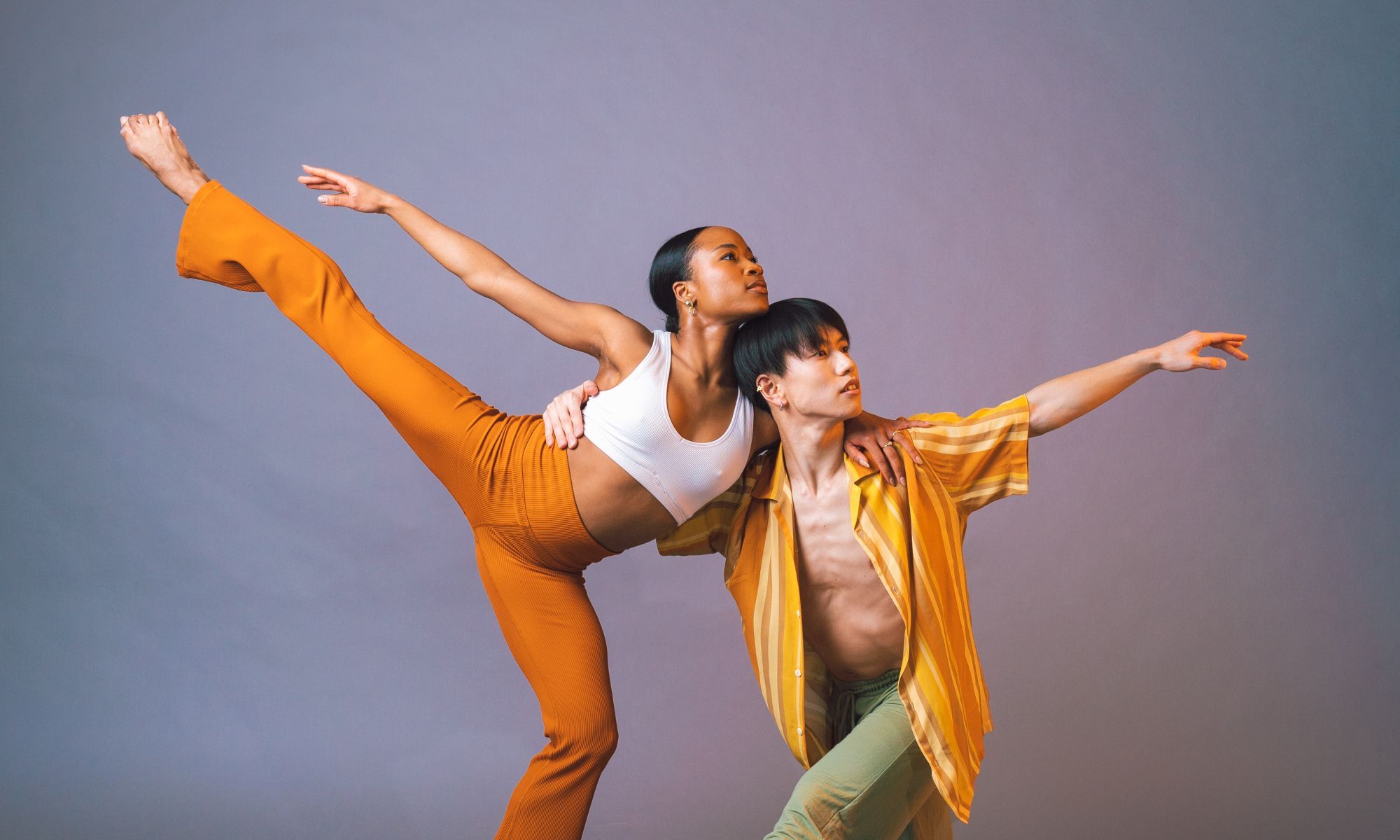 Hubbard Street Dance Chicago Fall Series: OF PEACE. Hubbard Street Dancers Alexandria Best and Shota Miyoshi. Photo by Michelle Reid, styling by Imani Sade.