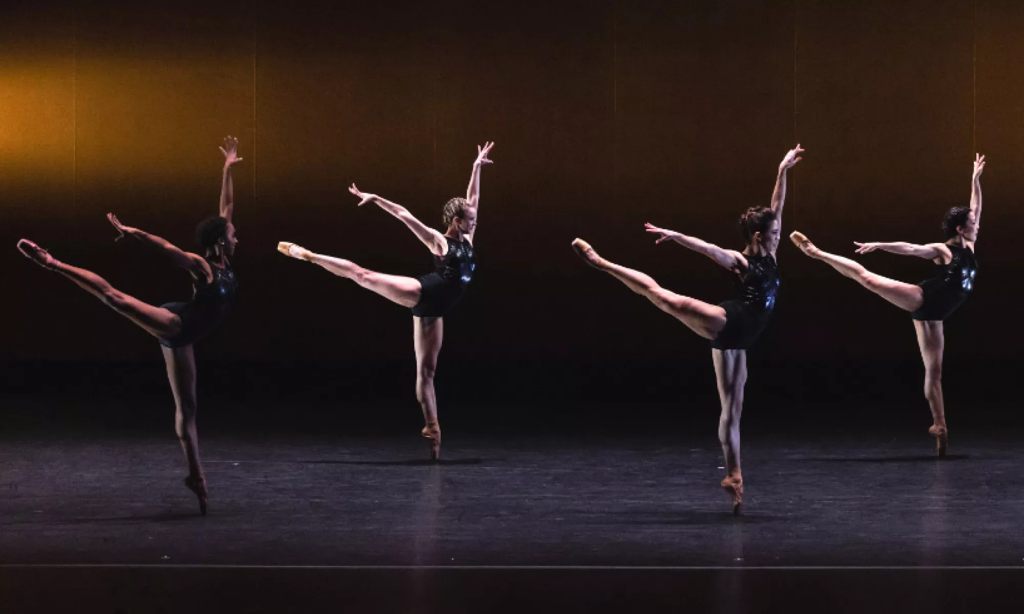 A group of ballerinas performing on stage.