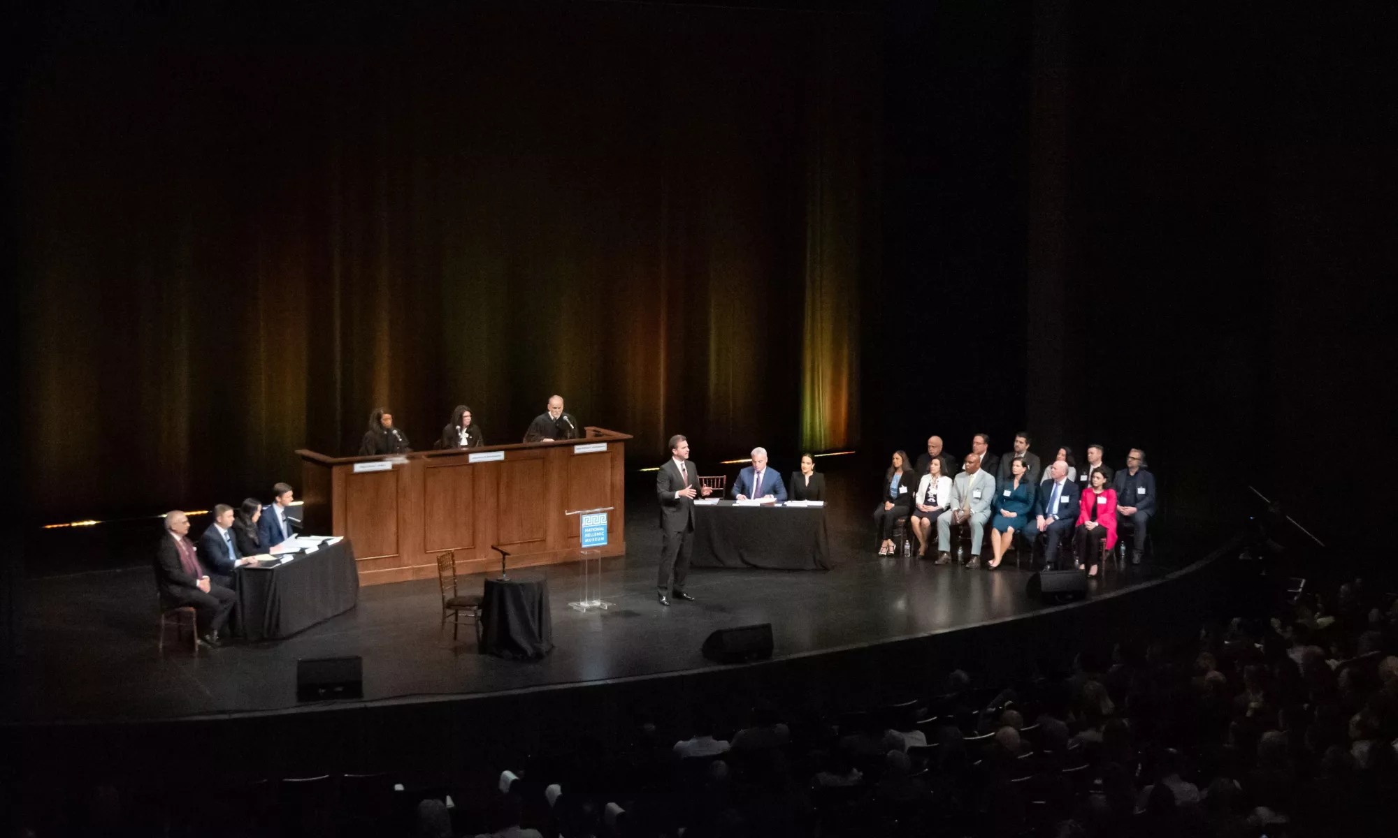 A court room is stage production.