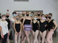 Claire Barrett, of English National Ballet, and Ballet Chicago students after an hour-long masterclass.